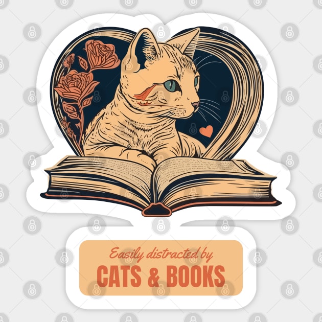 Cat and Book Retro 14 Sticker Sticker by Lita-CF